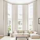 Guken 100% Blackout Cream Linen Curtains 52 Inch Wide by 140 Inch 2 Panels Set for Living Room Bedroom Back Tab Thermal Insulated Black Out Linen Drapes Room Darkening Window Curtains