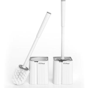 Toilet Brush and Holder Set, 2 Pack Toilet Scrubber, Compact Size for Storage and Organization, Bathroom Accessorie, Easy to Assemble, Classic PP Bristle, Wall Mountable. - White