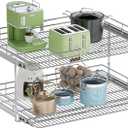 2-Tier Pull Out Cabinet Organizer, 30" W x 21.5" D, Heavy Duty Dual Slide Out Shelves for Wide Base Cabinets, Chrome Wire Basket Drawer for Pots, Pans, Pantry & Cleaning Supplies