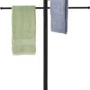 MyGift 6 Bar Outdoor Towel Rack for Pool, Free Standing Bath Towel Holder Storage, SPA Towel Blanket Stand with Round Weighted Base, Modern Black Metal