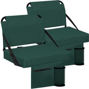 Stadium Seat for Bleachers with Back Support and Wide Padded Cushion Stadium Chair - Includes Shoulder Strap and Cup Holder (Green,2 Pack)