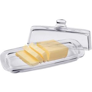 Bezrat Glass Butter Dish with Lid - Elegant Slim Tidy Cover with Handle - Crystal Clear Rectangular 2 Piece Design
