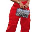 CALEBGAR Womens Cargo Pants Casual High Wasited Wide Leg Parachute Pants with Pockets, 2XL