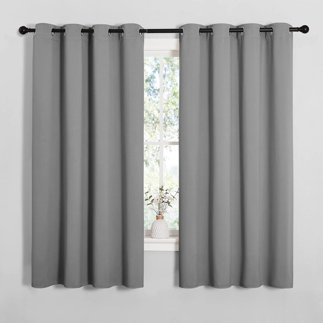 NICETOWN Silver Grey Blackout Curtain Panels for Bedroom, Thermal Insulated Grommet Top Blackout Draperies and Drapes for Basement (2 Panels, W55 x L68-inch)