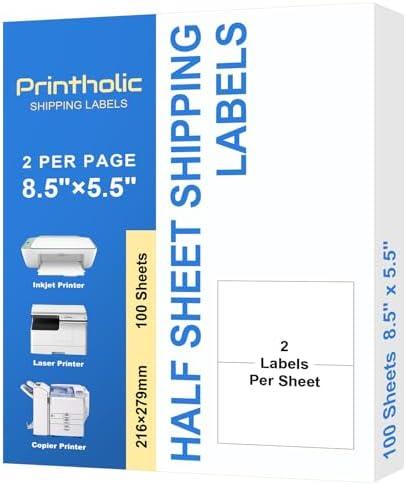 Printholic 200 Half Sheet Self Adhesive Shipping Labels 8.5" x 5.5" Compatible with for Laser & Inkjet Printers - 150 Sheets, 2 Labels Per Page