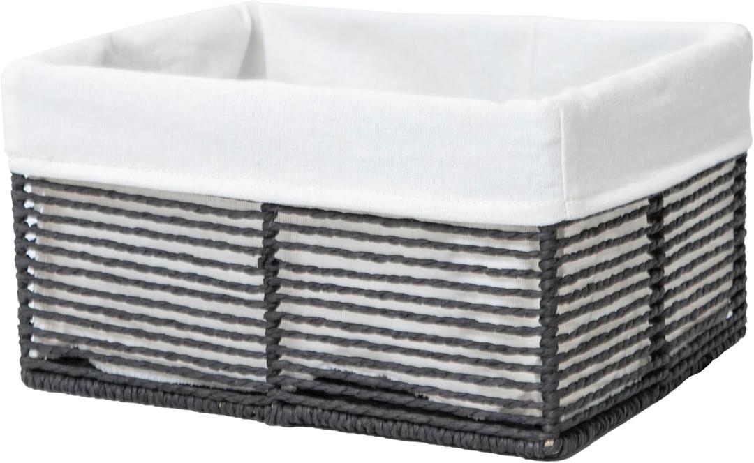 GYASVWU Hand-Woven Paper Rope Storage Baskets,Rectangular Wicker Baskets for Organizing,Decorative Woven Basket for Storage,Shelf Basket for Living Room,Storage Baskets for Pantry (Black - Large)