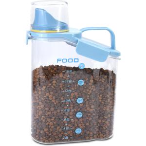 Dog Food Storage Container 3-5lbs, Dog Food Container with Airtight Pour Spout, Cat Food Storage Container with Measuring Cups, Portable Pet Food Container for Dogs, Cats, BirdsBlue