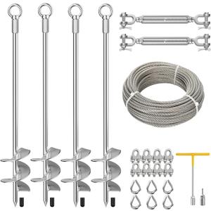 30" Heavy Duty Ground Anchors, 4 Pack Screw-in Earth Anchor Tie Down Kit with American-Style Turnbuckles & 304 Stainless Steel Cable for Mobile Homes, Sheds, Trampolines, Carports