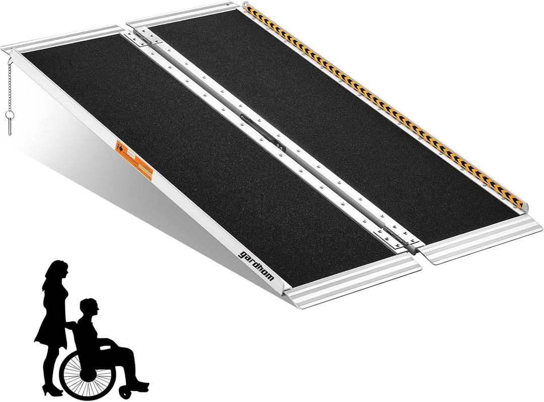Wheelchair Ramp 4FT, gardhom 800 Lbs Aluminum Portable Folding Handicap Ramp Wheel Chair Ramp for Home Steps Threshold Doorways Stairs Curbs Scooter (4 Foot (Pack of 1))