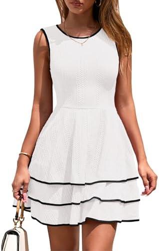 PRETTYGARDEN Women's 2026 Summer Sundresses Casual Elegant Sleeveless Flowy Tiered Ruffle A Line Mini Graduation Party Dress, White, Size S