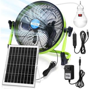 Sumind 10 Inch Portable Rechargeable Fan, 15000mah 20w Battery Powered, Solar Powered Camping Fan with Panel and Light for Outside, Home, Travel, Chicken Coop, Dog House, Shed, Greenhouse