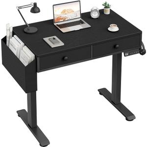 KLUVIS Electric Standing Desk with Drawers - 32 Inch Small Black Height Adjustable Sit Stand Desk with Storage for Home Office Bedroom, Study Writing Compact Stand up Computer Desks for Boys Girl Work, 31.5''