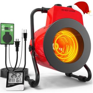 1500W Greenhouse Heater with Digital Thermostat, Outdoor Heater with Overheat Protection and 3-Second Rapid Heating Function, Outdoor Heaters for Patio Garage, Greenhouse, Flower House