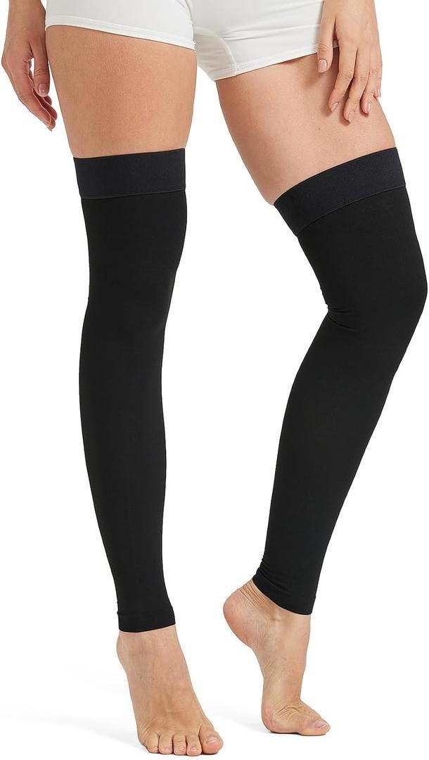 NURCOM 20-30 mmHg Compression Stockings for Women & Men, Thigh High Footless Medical Compression Sleeves with Dot Silicone Band, Graduated Support Hose for Varicose Veins, Edema, DVT, Post Surgery, Large 