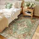 RELEANY Area Rugs 3'x5' Washable Non-Slip, Floral Vintage Distress Print Pattern Medallion Carpet for Living Room Bedroom Dining Room, Brick Red Rust Neutral Brown Burnt Orange Green