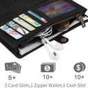 Simicoo Pixel 8 Wallet case, Pixel 8 Flip Leather case Card Slots Holder Zipper Purse Detachable Magnetic Cover Hand Strap Cash Pocket Pouch Wallet for Woman Man (Black)