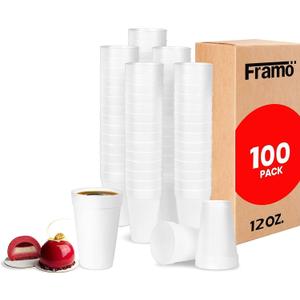 12 Oz Foam Cups (100 Pack) Lightweight Insulated Foam Cups for Coffee, Cold Drinks & Other Hot Beverages - Disposable Drinking Cups for Parties, Picnic, BBQ, Travel, & Events (100 Pack)