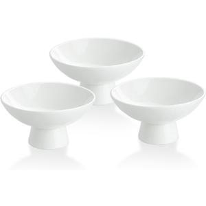 HillSpring 8oz Small Porcelain Footed Bowls, 5" White Pedestal Bowls for Nuts, Desserts, Ice Cream, Creme Brulee and Pudding, Oven Safe, Set of 3
