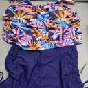 Aqua Eve Two Piece Women's Tankini Swimsuits Blouson Swim Tank Top with Shorts Modest Bathing Suits Blue Pink Leaves, M