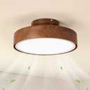 Modern Bladeless Ceiling Fan with Light and Remote, 17.7 Flush Mount Enclosed Chandelier Fans, Stepless Dimming LED Ceiling Fan Light for Bedroom Living Room, Walnut