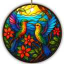 Two Hummingbird Ornament – Colorful Ceramic Round Christmas Tree Decoration for Bird Lovers, Nature-Inspired Home Décor, Unique Gift for Women, Mom, Grandma