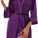 Ekouaer Women Kimono Robes Knee Length Knit Bathrobe Lightweight Soft Sleepwear V-neck Casual Ladies Loungewear Large