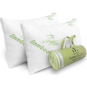Memory Foam Bamboo Pillows King Size Set of 2 [Adjustable] for Sleeping - Cool & Breathable Cover with Zipper Rayon Derived from Bamboo Pilllowcase - Relieves Neck Pain - Back/Stomach/Side Sleeper