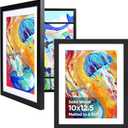 KINLINK 10x12.5 Kids Art Frame Set of 2, Solid Wood Kids Artwork Frames Changeable with Front Opening Hold 150 Pictures, Art Frames for Kids Art with Mat，without Mat 10x12.5 Picture Frame Black Wood