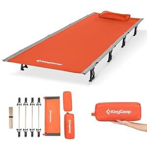KingCamp Ultralight Camping Cot, Portable Folding Tent Camping Cot, 265 Lbs Heavy Duty Sleeping Cot with Pillow for Adults Outdoor Backpacking Travel Hiking, Orange
