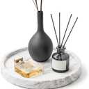 WORHE Natural Marble Decorative Tray for Bathroom Bedroom Kitchen Dresser, Round Vanity Trays for Jewelry, Perfume, Cosmetic, Candle, Countertop Storage Organizer for Home Decor Color White (TP601) (9.4")