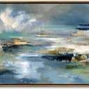 Abstract Framed Canvas Wall Art Modern Abstract Ocean Wall Decor Abstract Blue Green Seascape Painting with Gold Accents Coastal Contemporary Artwork Living Room Bathroom Office Home Decoration 20x40