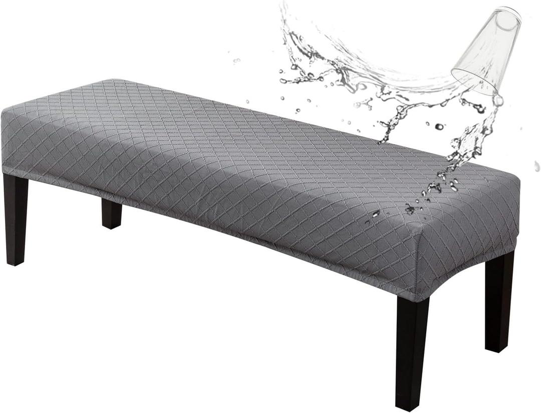 Genina Stretch Dining Bench Covers, Waterproof Stretch Jacquard Bench Seat Protector Cover, Rectangular Bench Cover for bedrooms, Living Rooms, Kitchens, Removable, Washable (Argyle, Light Grey)