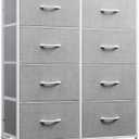 WLIVE Fabric Dresser for Bedroom, Tall Dresser with 8 Drawers, Storage Tower with Fabric Bins, Double Dresser, Chest of Drawers for Closet, Playroom, Dormitory, Light Grey