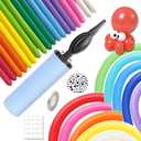 260Q Long Balloons Kit with Pump,100pcs Long Skinny Twisting Balloons Rainbow Color to Make Animal Flower Shapes for Birthday,Carnival Festival Party Clowns Wedding Decor(Color)