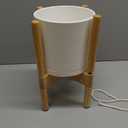 D'vine Dev Ceramic Planter with Natural Stand - 10 Inch Modern Round Flower Pot with Wood Planter Holder, White, 55-B-K-1