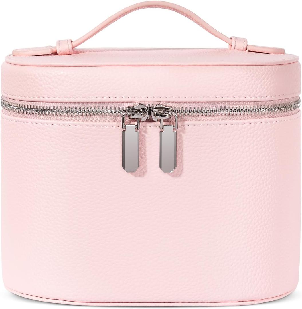 Makeup Bag, Travel Make up Case with Compartments and Handle, Portable Cosmetic Organizer Bags,Toiletry Bag for Women (Medium, pink(8*5.5*6 in))