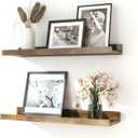 Floating Shelves for Wall Decor, Wall Mounted Wood Storage Shelf for Bedroom, Living Room, Bathroom, Kitchen, Nursery, Rustic Display Picture Ledge Shelf with Lip Set of 2-16 Inches, Brown (15.8in)