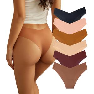 Women Seamless Underwear Soft No Show Stretch Bikini Invisibles Hipster V Cut Panties 6 pack (Medium)