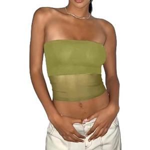 EMMIOL Tube Tops for Women Sexy See Through Y2K Tops Sheer Mesh Stretchy Bandeau Top Going Out Strapless Top (Large, Green)