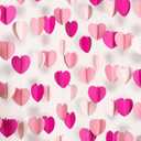 GCQQ Valentines Decorations - 3D Hot Pink Valentine's Day Decoration Paper Garland 39Ft Bridal Shower Decorations Hanging Heart Streamers for Mothers Day Galentines Day Wedding Birthday Party Decor