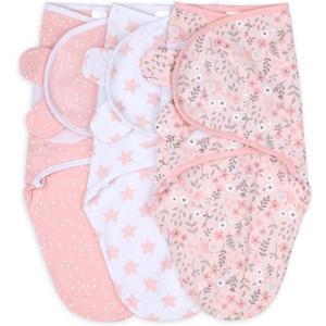 The Peanutshell Baby Swaddle Blankets Set of 3 - Baby Girl Sleep Sack for Newborn, Newborns Sack 0-3, 3-6 Month Swaddles, Soft & Breathable Cotton - Pink Floral (M/L)