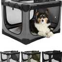 24 Inch Collapsible Travel Dog Crate for Medium Large Dogs, Portable Dog Crate 4-Door Foldable Soft Kennel with Chew-Proof Mesh Windows for Indoor & Outdoor Travel,with Storage Bag,Grey