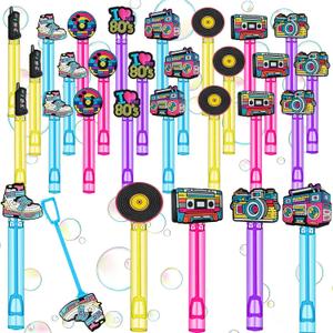 24-Pack 80s Retro-Themed Bubble Wands – Decor Party Favors, Goodie Bag Stuffers & Piñata Fillers for 80s Themed Birthdays, Retro Night Gatherings, Nostalgic Backyard BBQs