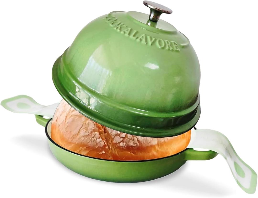 Dutch Oven for Bread Baking,6 Quart Enamel Bread Oven for Sourdough,10.5"Bread Oven with Lid,Bread Pans for Homemade Bread,Green Thick Enamel Bread Pan-with Silicone Baking Mat&Recipe,Gifts for Family