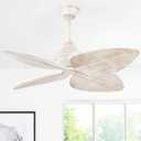 52" Ceiling Fan Without Lights, Tropical Ceiling Fans with APP and Remote Control, Indoor Palm Leaf Ceiling Fans for Living Room Bedroom Patios (Rustic White Gold)