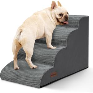 Dog Stairs Ramp for Bed and Couch,4 Step Dog Steps for Small Dogs,Pet Stairs with Non-Slip Bottom for Old Cats, Indoor Pet Steps, Comfort, Durable,17.4" H, Grey