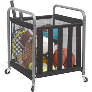 STORAGE MANIAC Ball Storage Bin Rolling Sports Ball Cart, Metal Garage Organizer Sport Rack Basketball Storage Cage for Garage or Gym, Indoor & Outdoor Sports Equipment Organizer (Black)