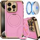 COOLQO for iPhone 15 Pro Max Case 6.7'' Upgraded 360 Spin Magnetic Stand [Compatible with Magsafe][Military Protection] Shockproof Protective Phone Holder Cover for iPhone 15 Pro Max, Pink Gold