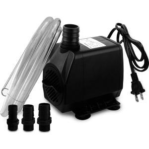 PULACO Large Flow: 800GPH3000L/HSubmersible Pump with 6.5 ft Tubing, 45Watt Durable Fountain Water Pump With 4 Nozzles For Above 80 gallons Fish Tank or Pond