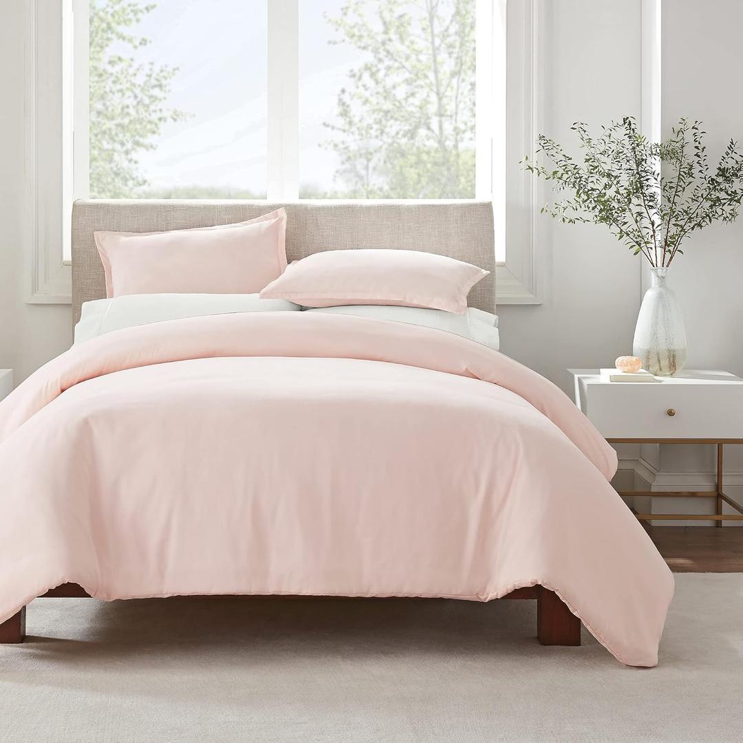 SERTA Simply Clean Ultra Soft Hypoallergenic Stain Resistant 2 Piece Solid Duvet Cover Set, Blush, Twin/Twin XL